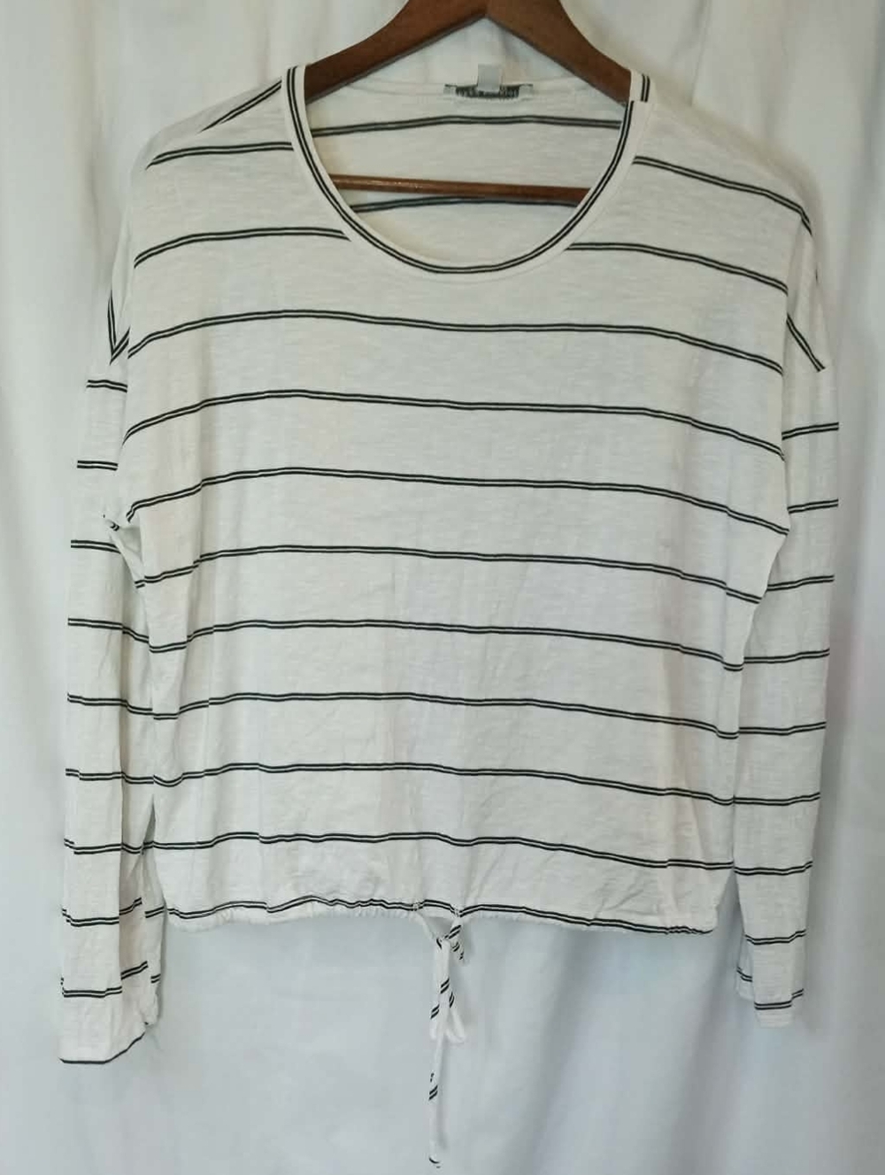 Green Envelope Large White Black Striped Long-Sleeve Drawstring Top Casual Boat